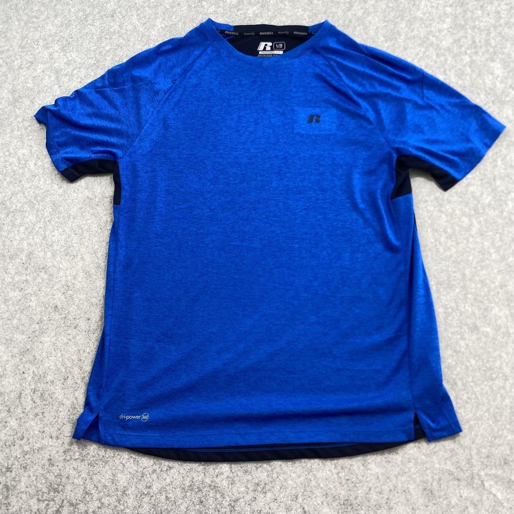 Russell Shirt Mens Large Blue Dri-Power 360 Training Short Sleeve Athletic